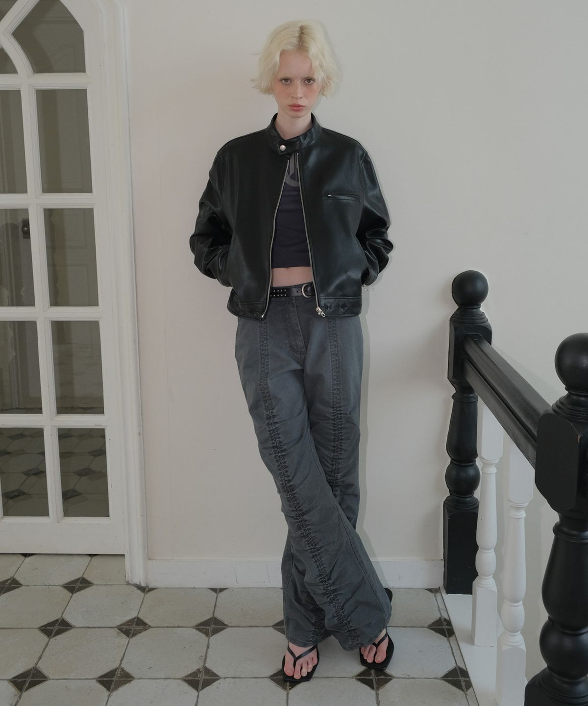 큐리티(CURETTY) C SHIRRING DETAIL PANTS_CHARCOAL