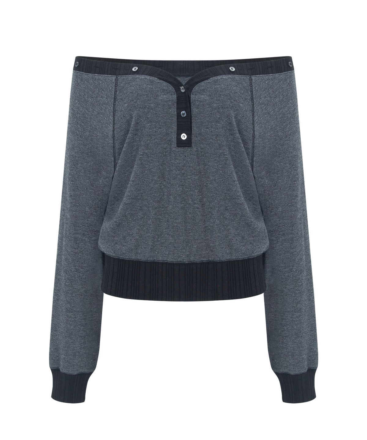 플리즈노팔로우(PLEASENOFOLLOW) Ari Button Long Sleeve Top (Melange Black)