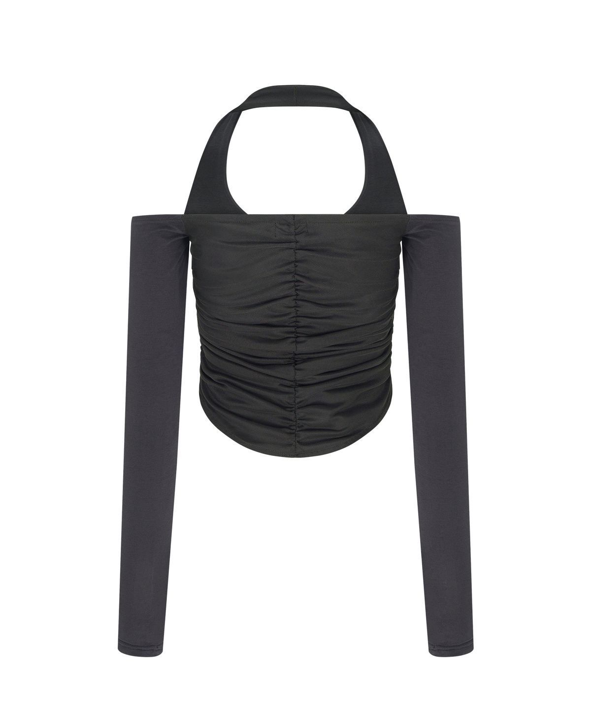 플리즈노팔로우(PLEASENOFOLLOW) Riley Mesh Shirring Long Sleeve Top (Charcoal)