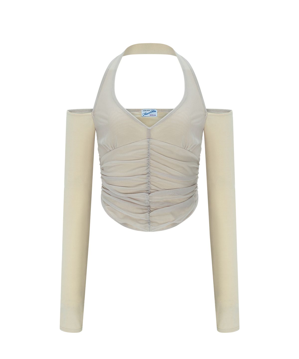 플리즈노팔로우(PLEASENOFOLLOW) Riley Mesh Shirring Long Sleeve Top (Skin)