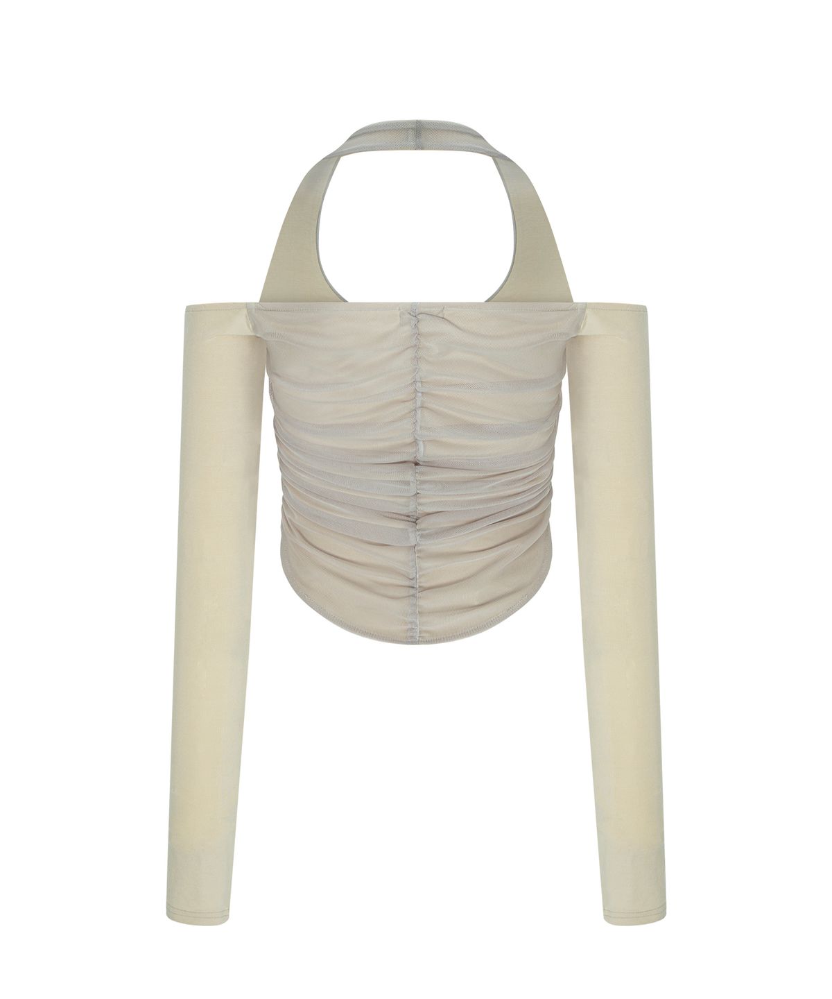 플리즈노팔로우(PLEASENOFOLLOW) Riley Mesh Shirring Long Sleeve Top (Skin)