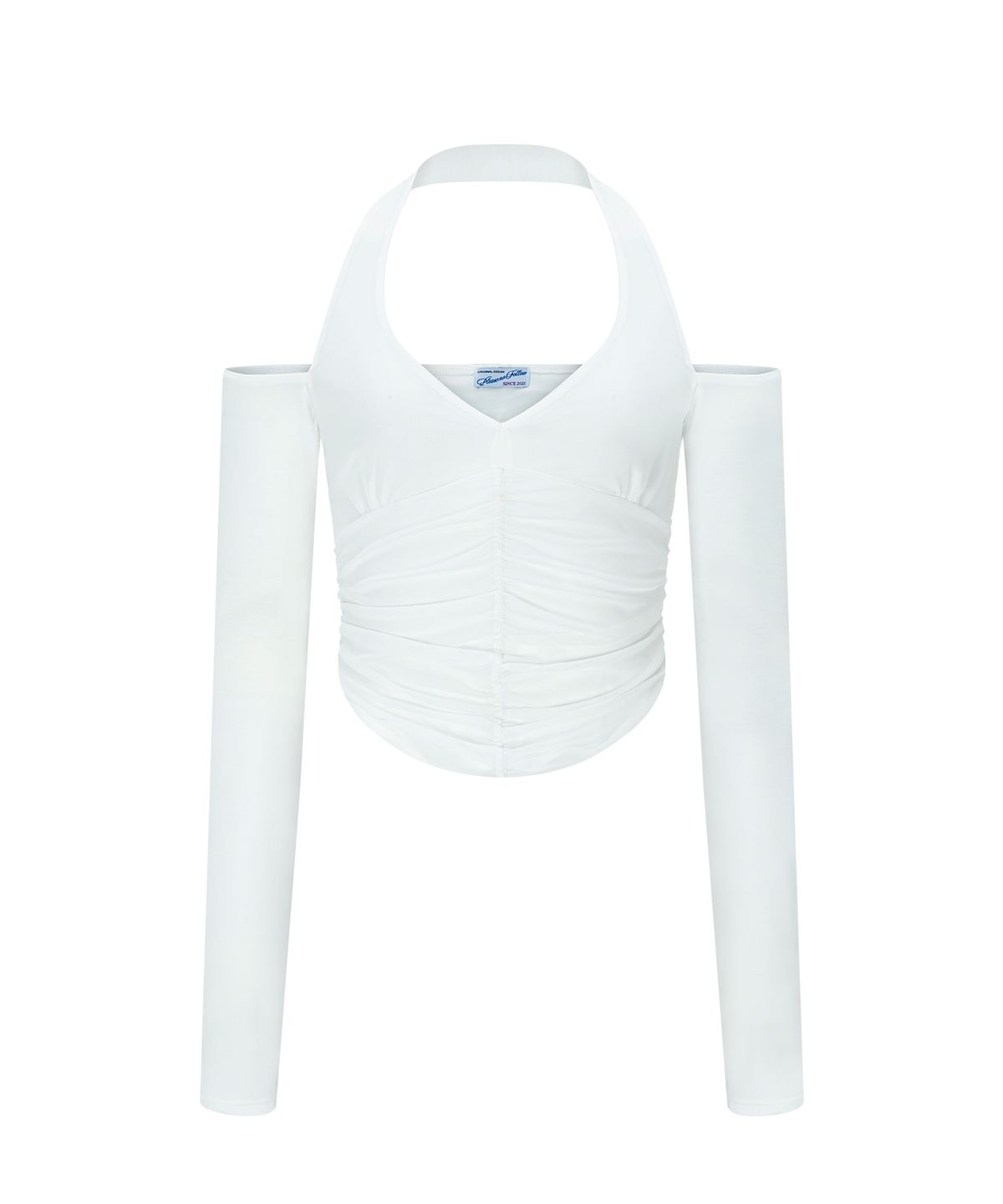 플리즈노팔로우(PLEASENOFOLLOW) Riley Mesh Shirring Long Sleeve Top (White)