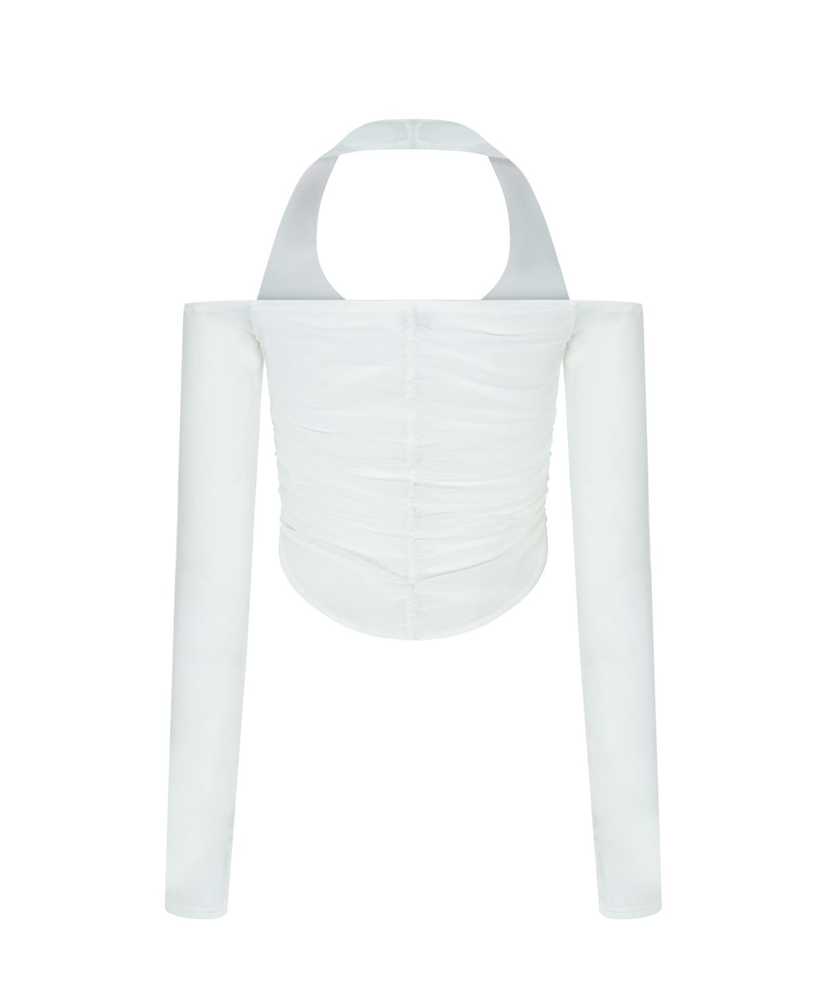 플리즈노팔로우(PLEASENOFOLLOW) Riley Mesh Shirring Long Sleeve Top (White)