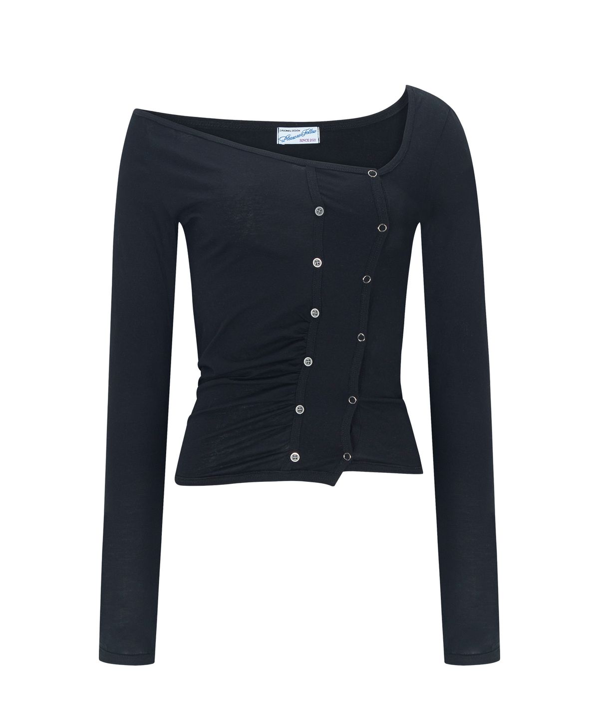 플리즈노팔로우(PLEASENOFOLLOW) Dulce Unbal Button Long Sleeve Top (Black)