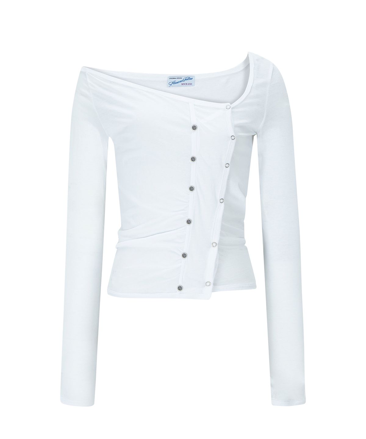 플리즈노팔로우(PLEASENOFOLLOW) Dulce Unbal Button Long Sleeve Top (White)