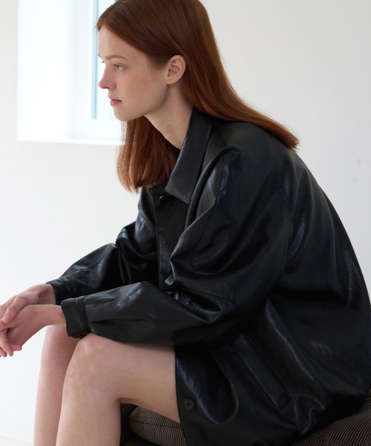 어나우트(UNNOUT) VEGAN LEATHER BLOUSON JACKET BLACK