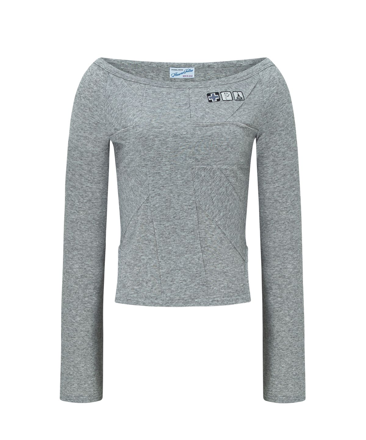플리즈노팔로우(PLEASENOFOLLOW) Maddie Union Jack Long Sleeve Top (Melange Grey)