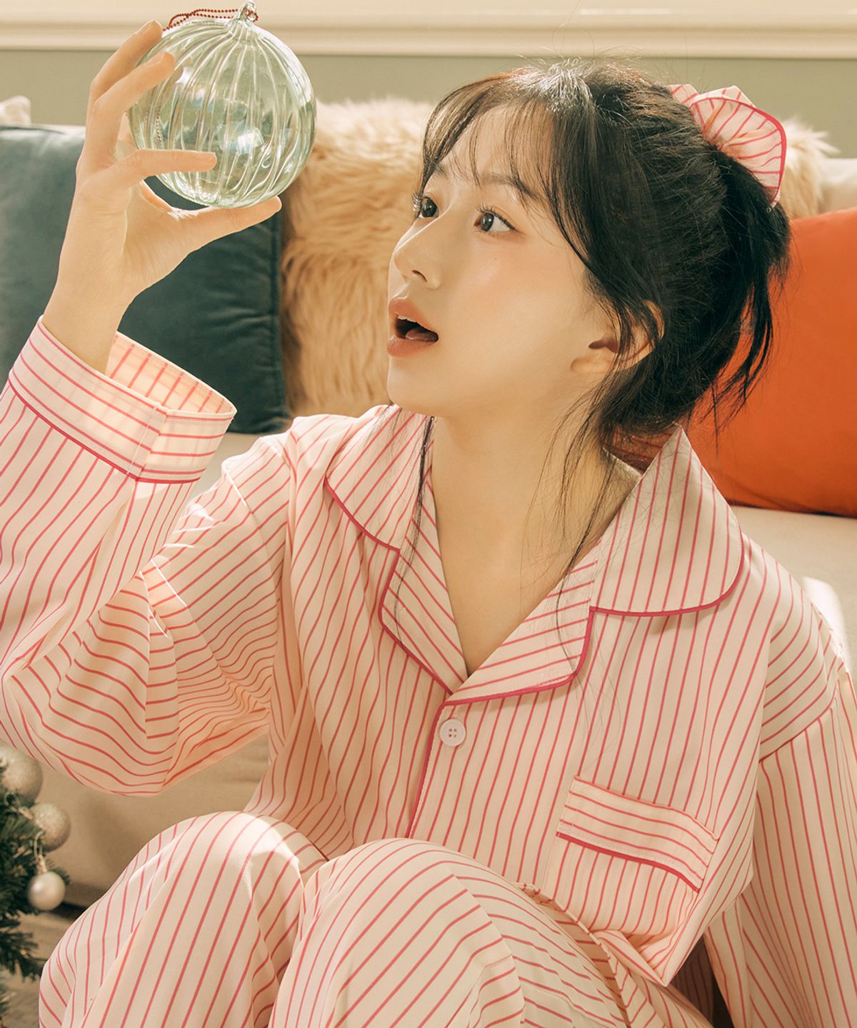도씨(DOSSY) 실크핏 러브썸 긴팔 커플 잠옷 세트