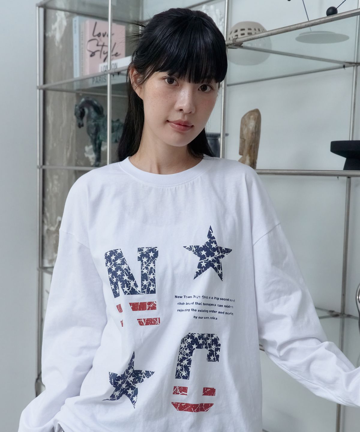 엔티비씨(NTBC) USA 스타 도트 롱 슬리브 티셔츠 (화이트)