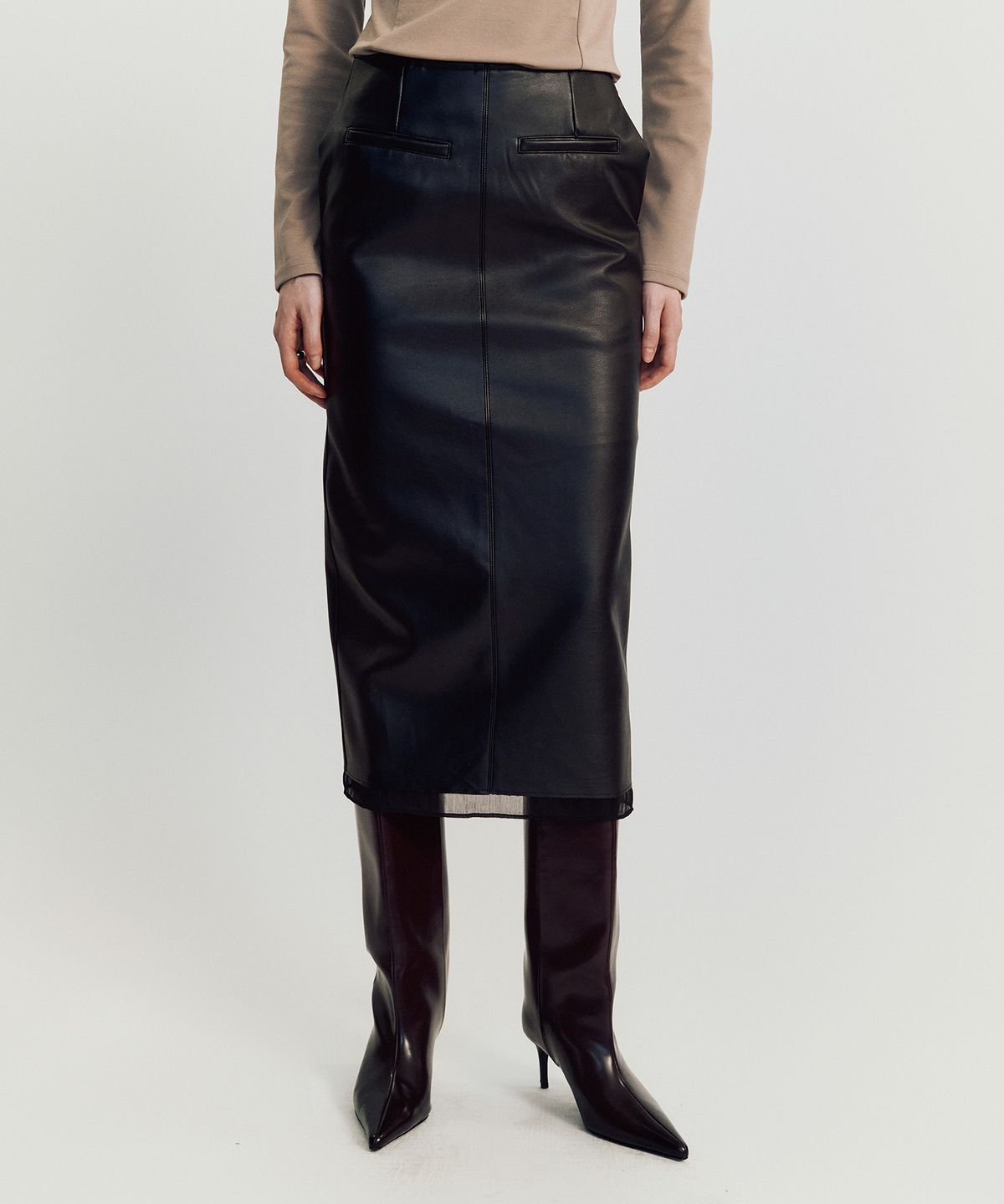 메이버유(MAYVERU) norby leather skirt _ Black