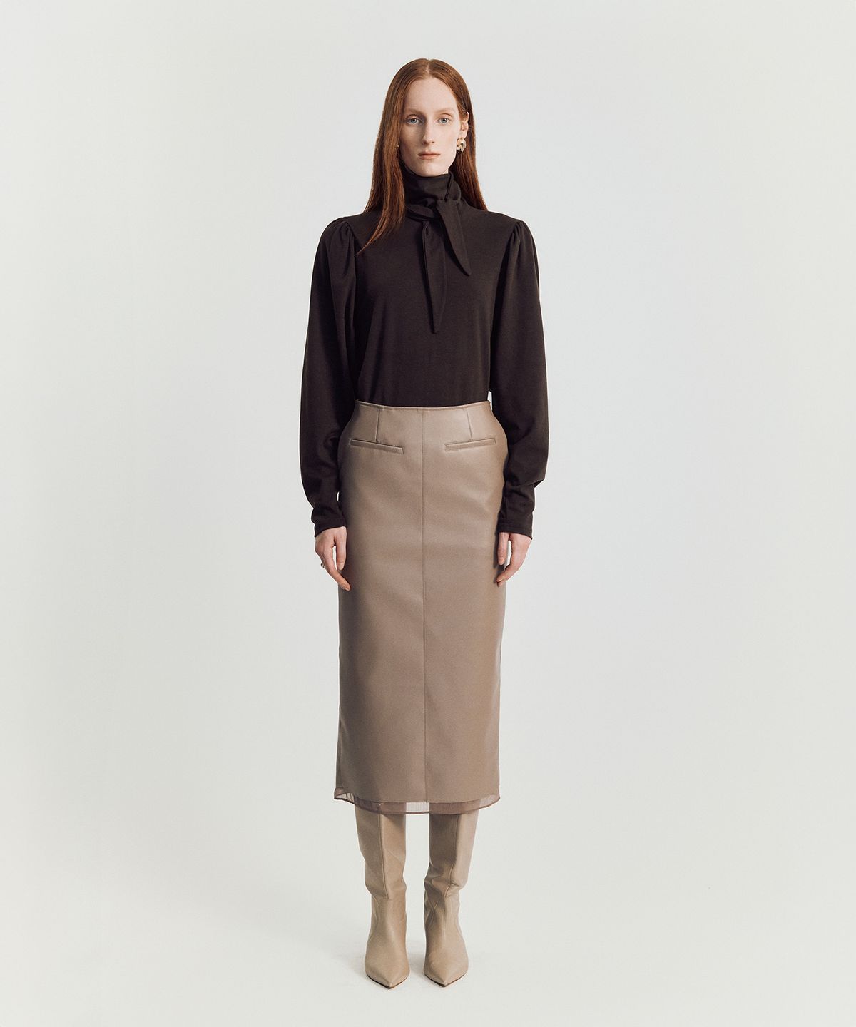 메이버유(MAYVERU) norby leather skirt _ Beige
