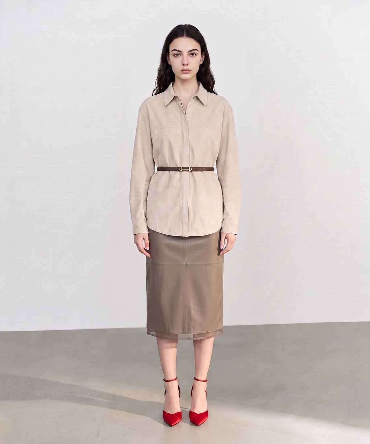 메이버유(MAYVERU) norby leather skirt _ Beige