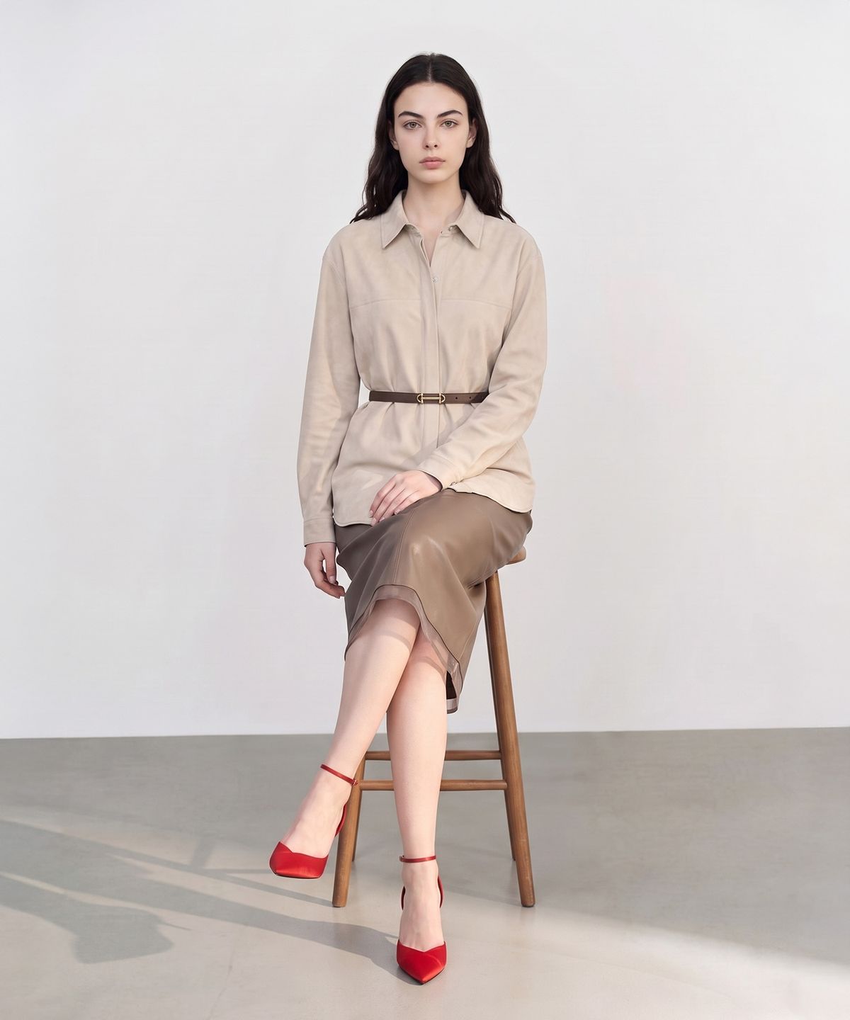 메이버유(MAYVERU) norby leather skirt _ Beige