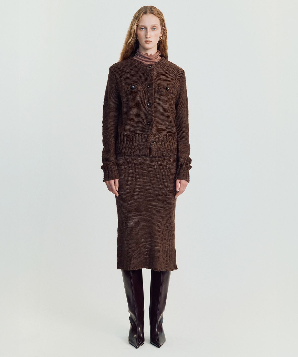 메이버유(MAYVERU) Shawble tweed knitwear _ Brown