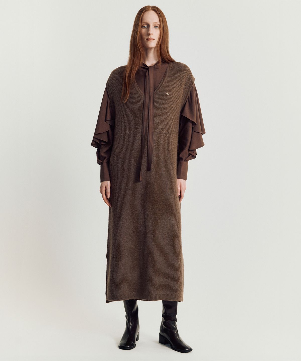 메이버유(MAYVERU) Volodina Knit Long Vest _ Brown