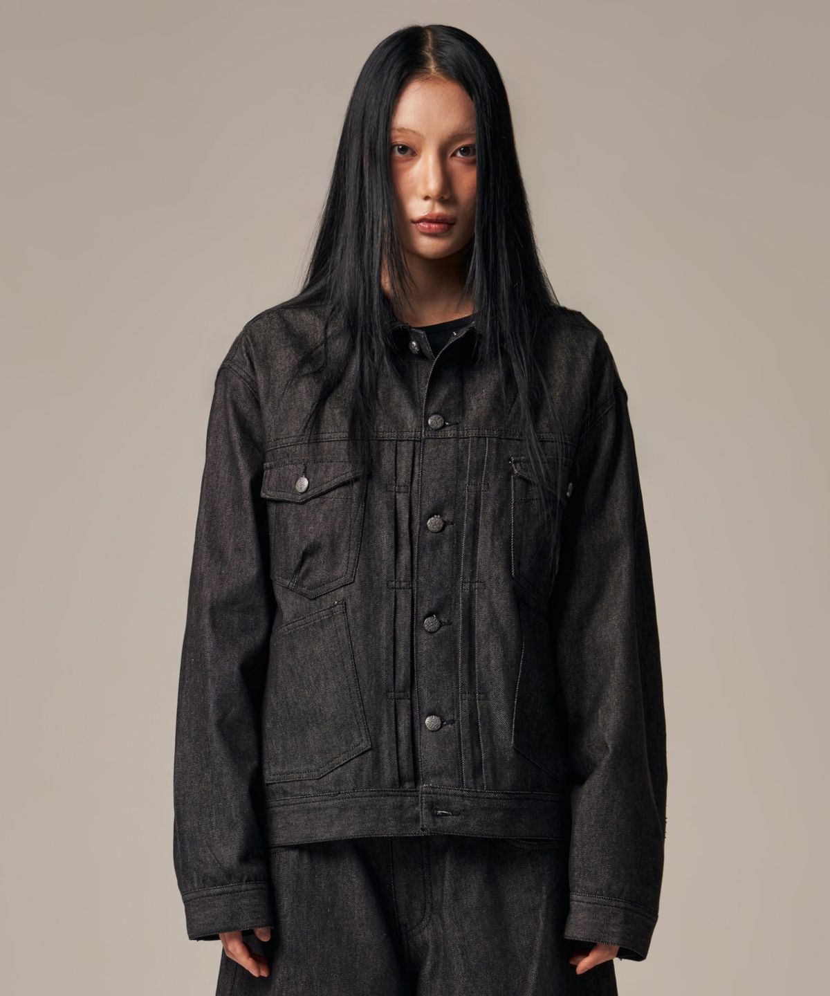 아이돈워너셀(IDWS) Bolly Raw Denim Jacket Black