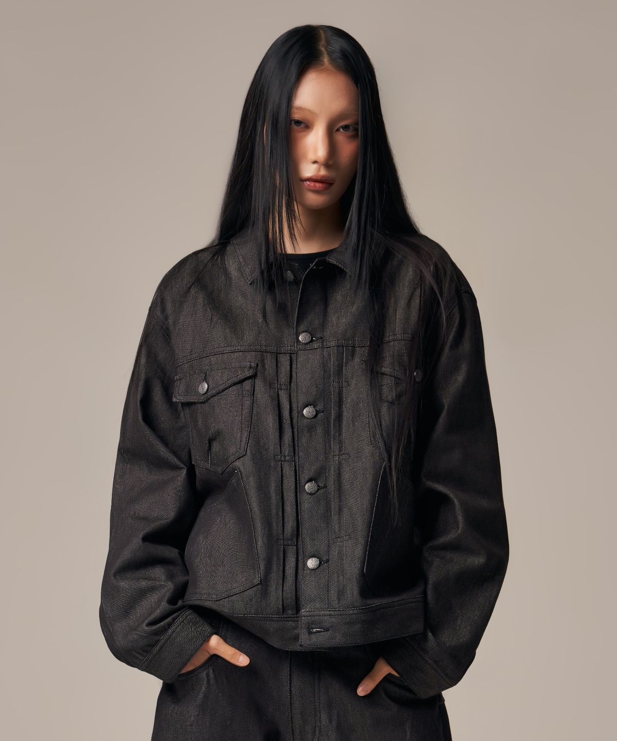 아이돈워너셀(IDWS) Bolly Raw Denim Jacket Black