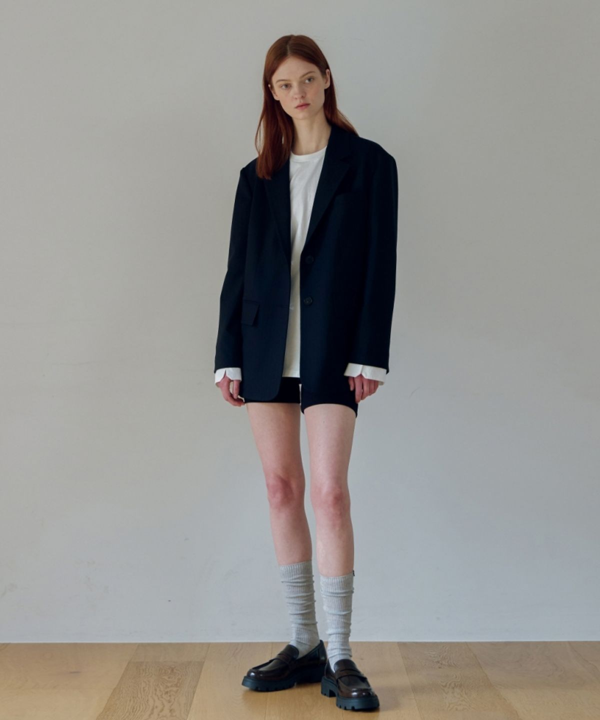 어나우트(UNNOUT) OVERSIZED STRIPE WOOL JACKET NAVY