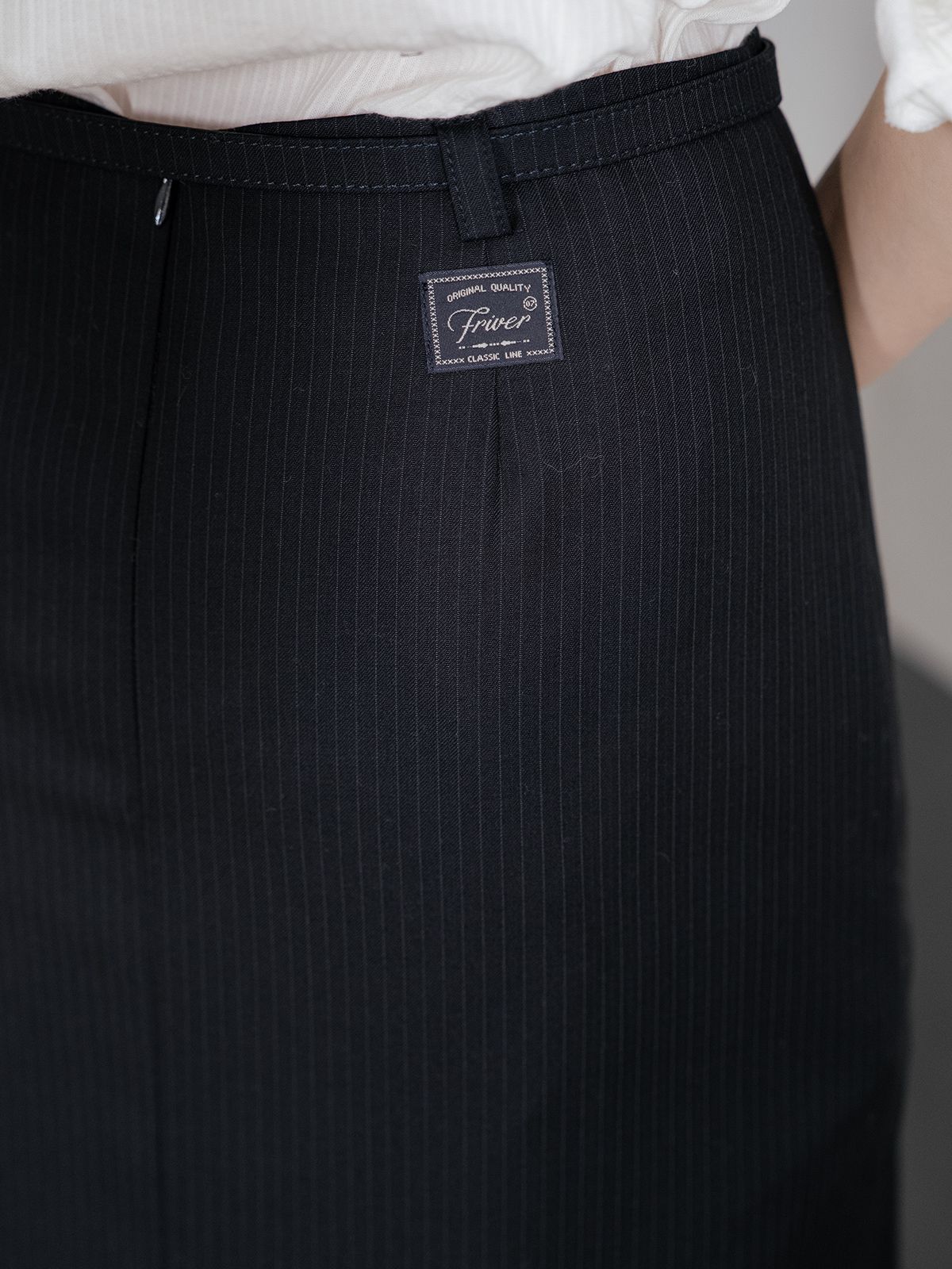 프리버07(FRIVER07) Stripe belted H-line long skirt FRFA01SK02_Navy