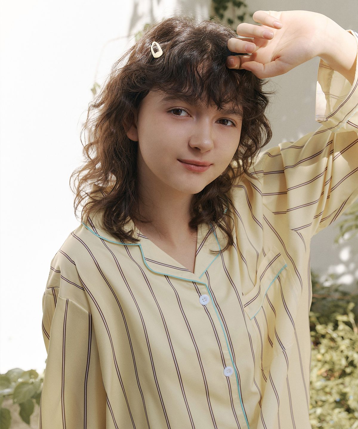 핑크존(PINKZONE) (uni) 옐로디아 긴팔 카라 잠옷 세트