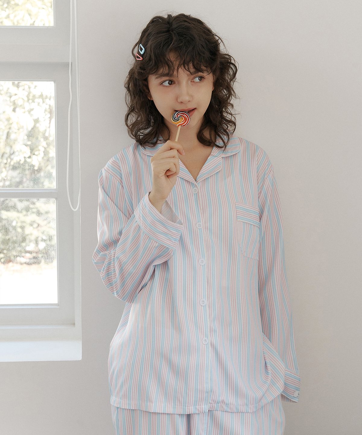 핑크존(PINKZONE) [2PACK] (uni) 캔디베일 긴팔 카라 잠옷 세트