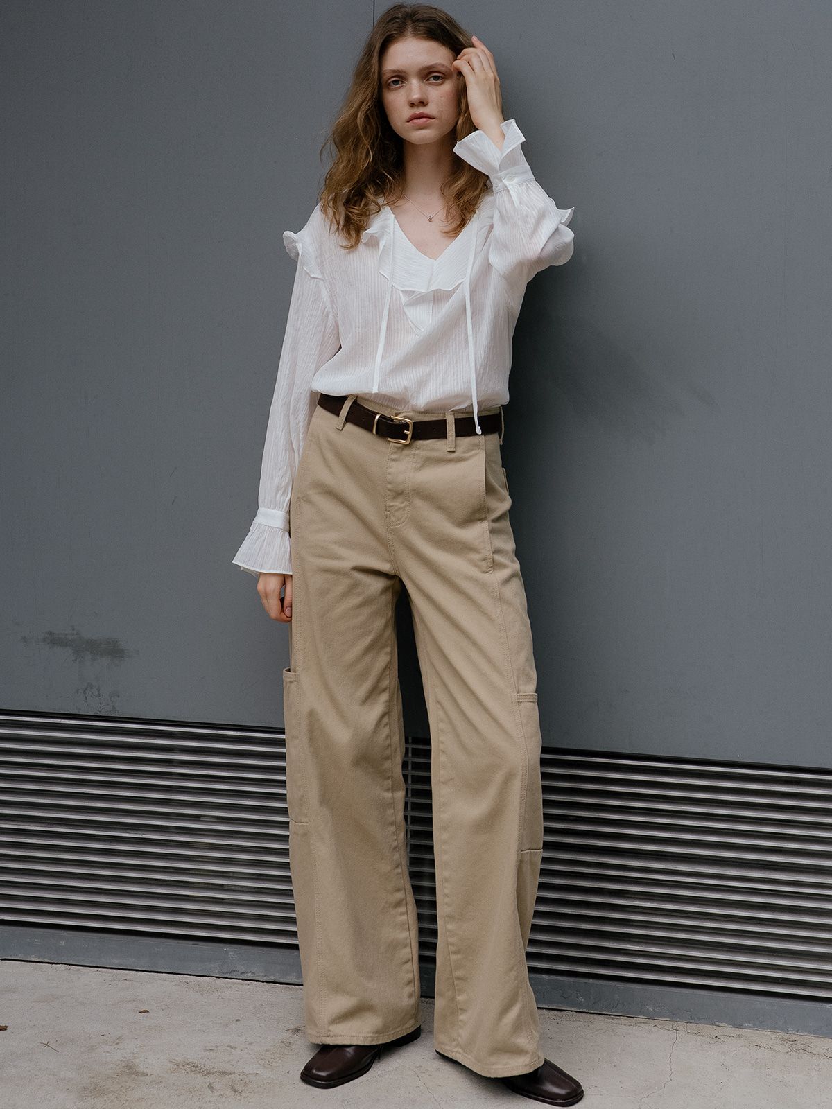 프리버07(FRIVER07) Wide cargo cotton pants FRFA01DP03_Beige