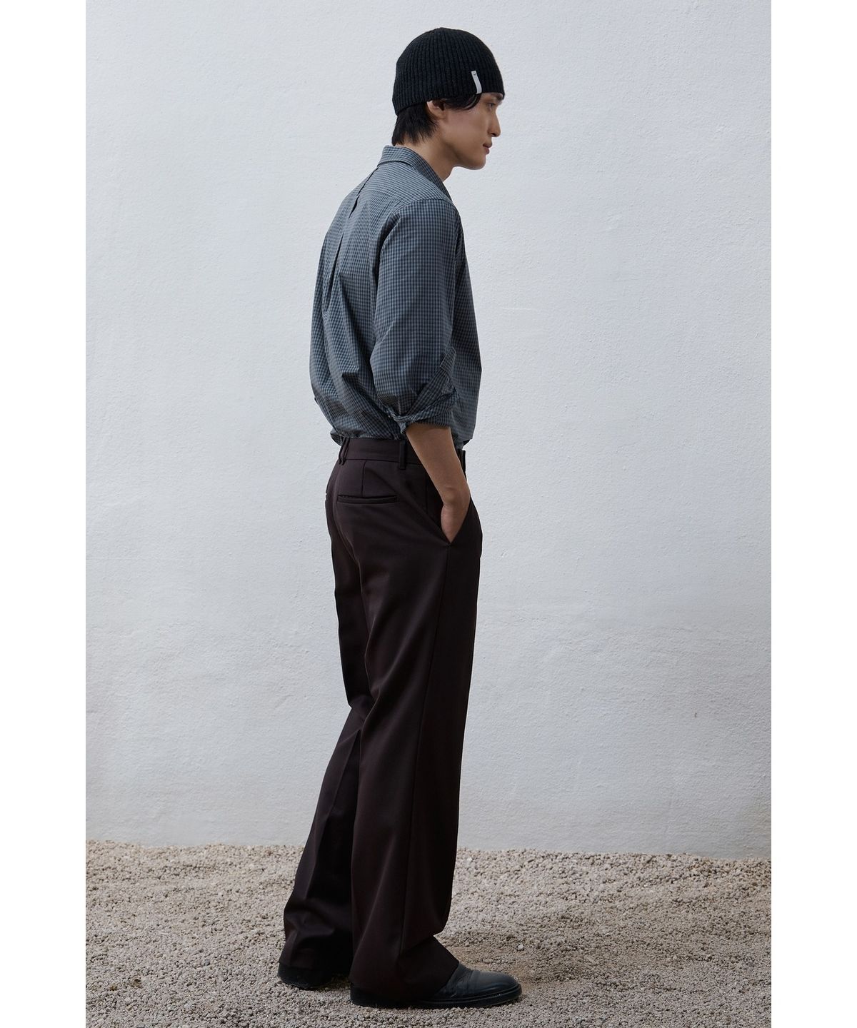 유스(YOUTH) Flared Wool Trousers - Brown