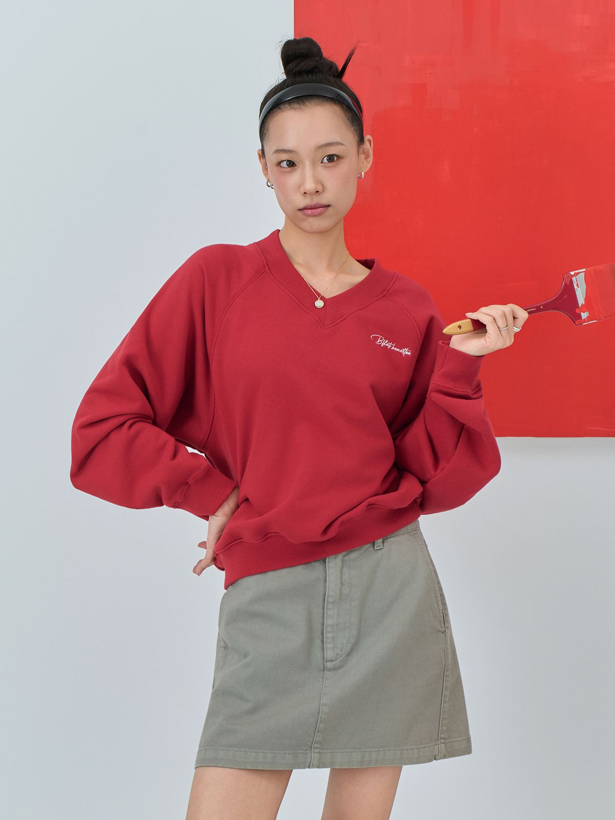 비플랫 베네통(Bb' BENETTON) 브이넥 스웻셔츠 (Red)