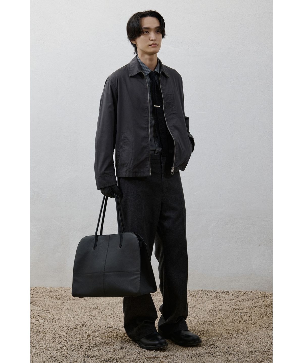 유스(YOUTH) Washed Cotton Zip-up Jacket - Charcoal Grey
