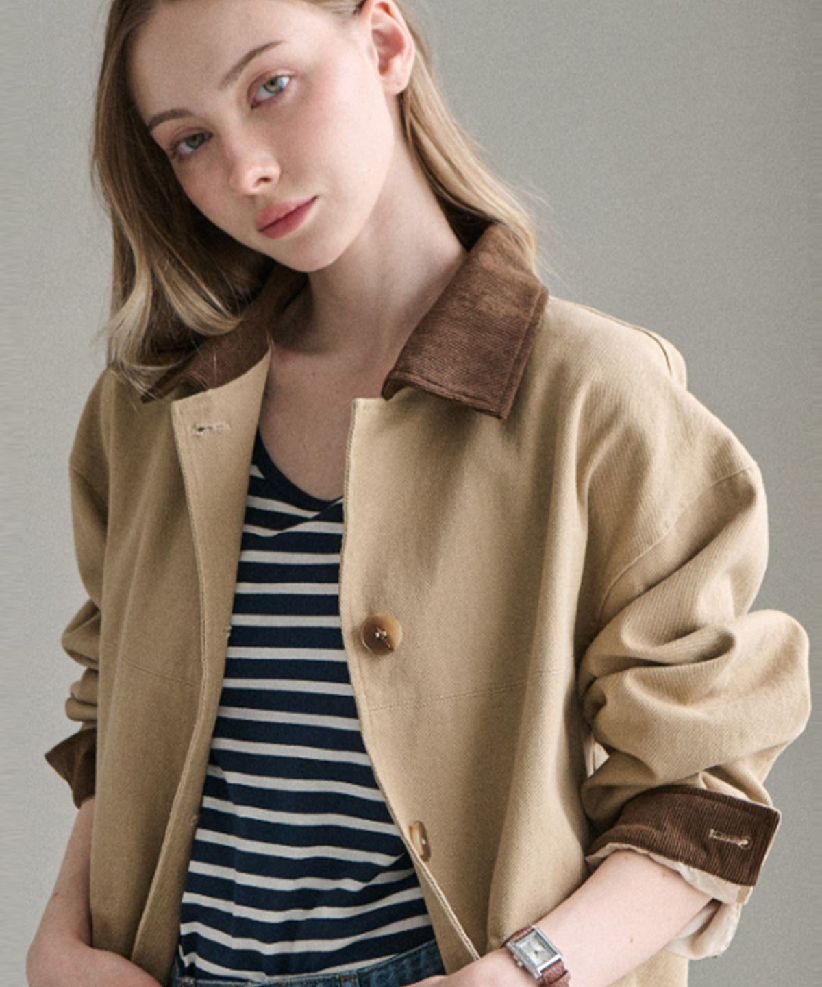 슬로우롤리(SLOWLOLLI) Cotton half work jacket