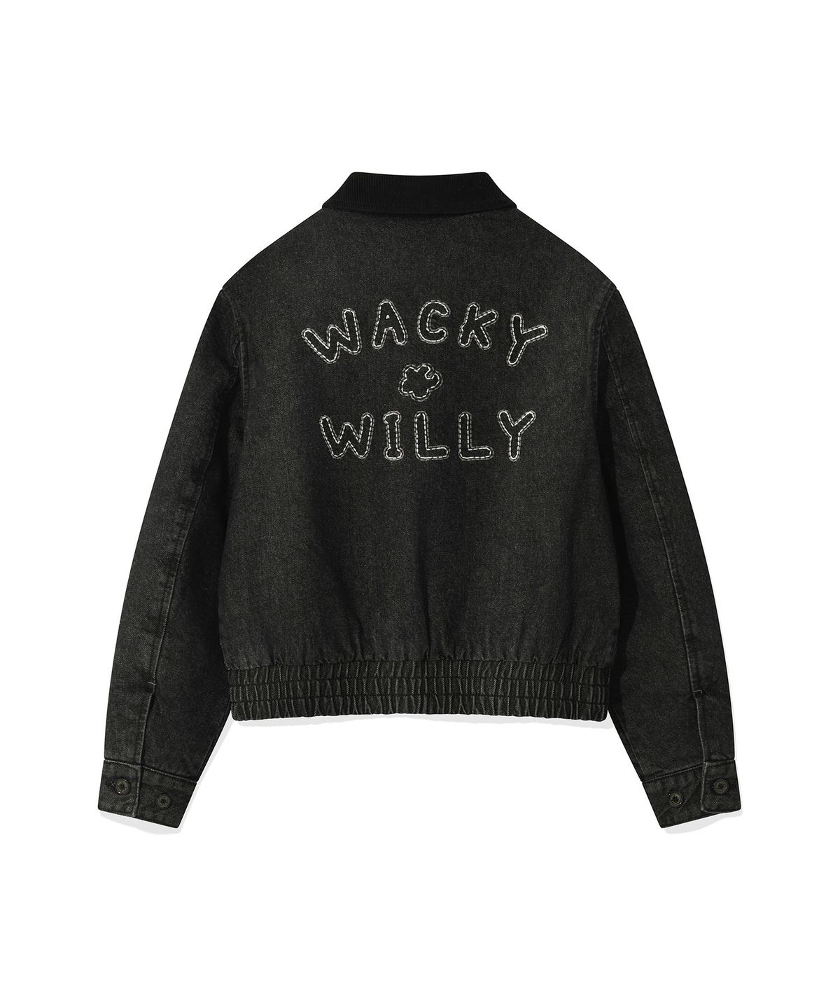 와키윌리(WACKY WILLY) 우먼스 카라배색 블루종 데님 자켓 블랙