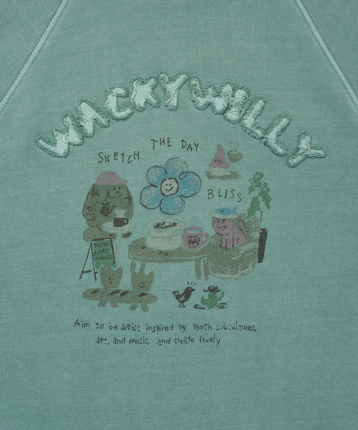 와키윌리(WACKY WILLY) 우먼스 피그먼트 그래픽 후디 그린