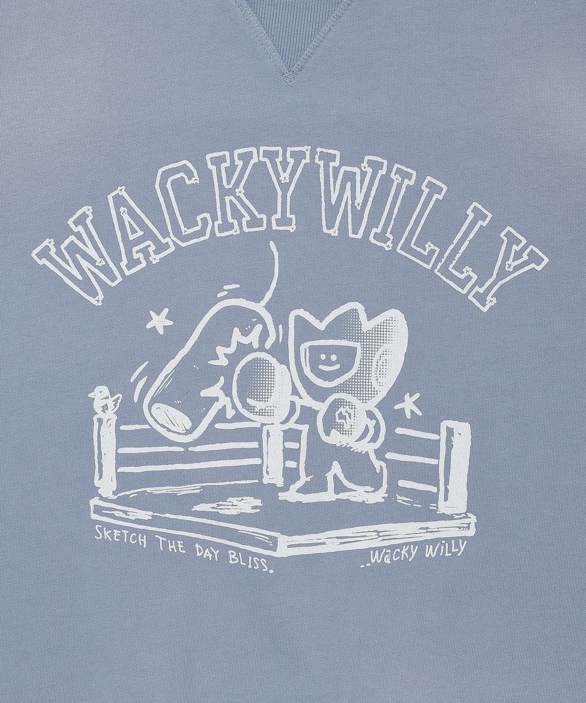 와키윌리(WACKY WILLY) 워싱 키키 그래픽 맨투맨 블루