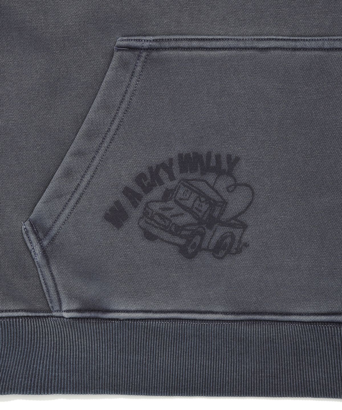 와키윌리(WACKY WILLY) 다잉 타이포 그래픽 후드 스웻 블루