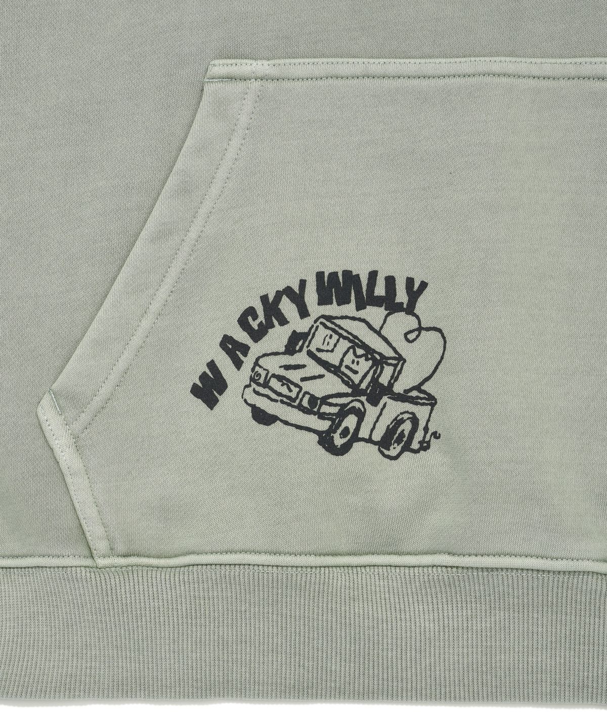 와키윌리(WACKY WILLY) 다잉 타이포 그래픽 후드 스웻 올리브 그린