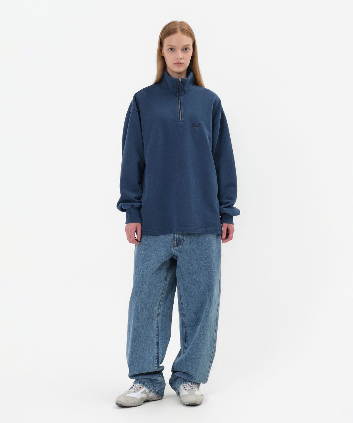 디미토(DIMITO) WASHED HALF ZIP SWEATSHIRT DEEP SEA