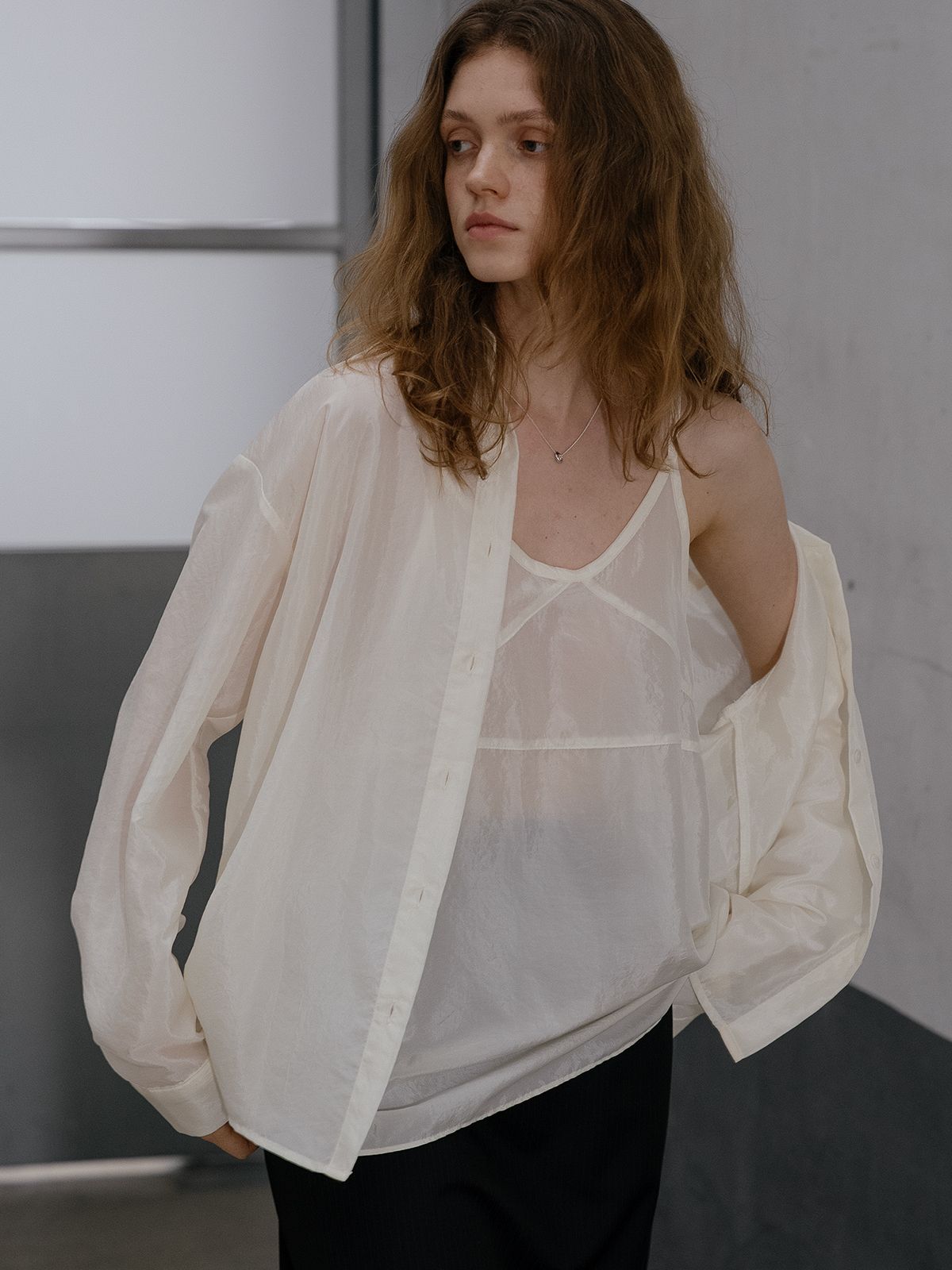 프리버07(FRIVER07) Sheer bustier blouse set [FRFA01BL01]_Cream
