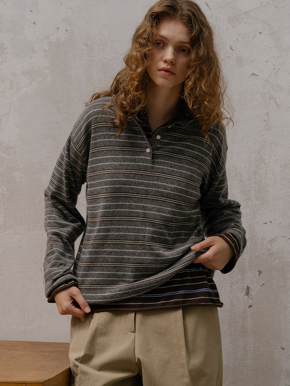 프리버07(FRIVER07) Stripe rugby collar knit FRFA01NT08_2color