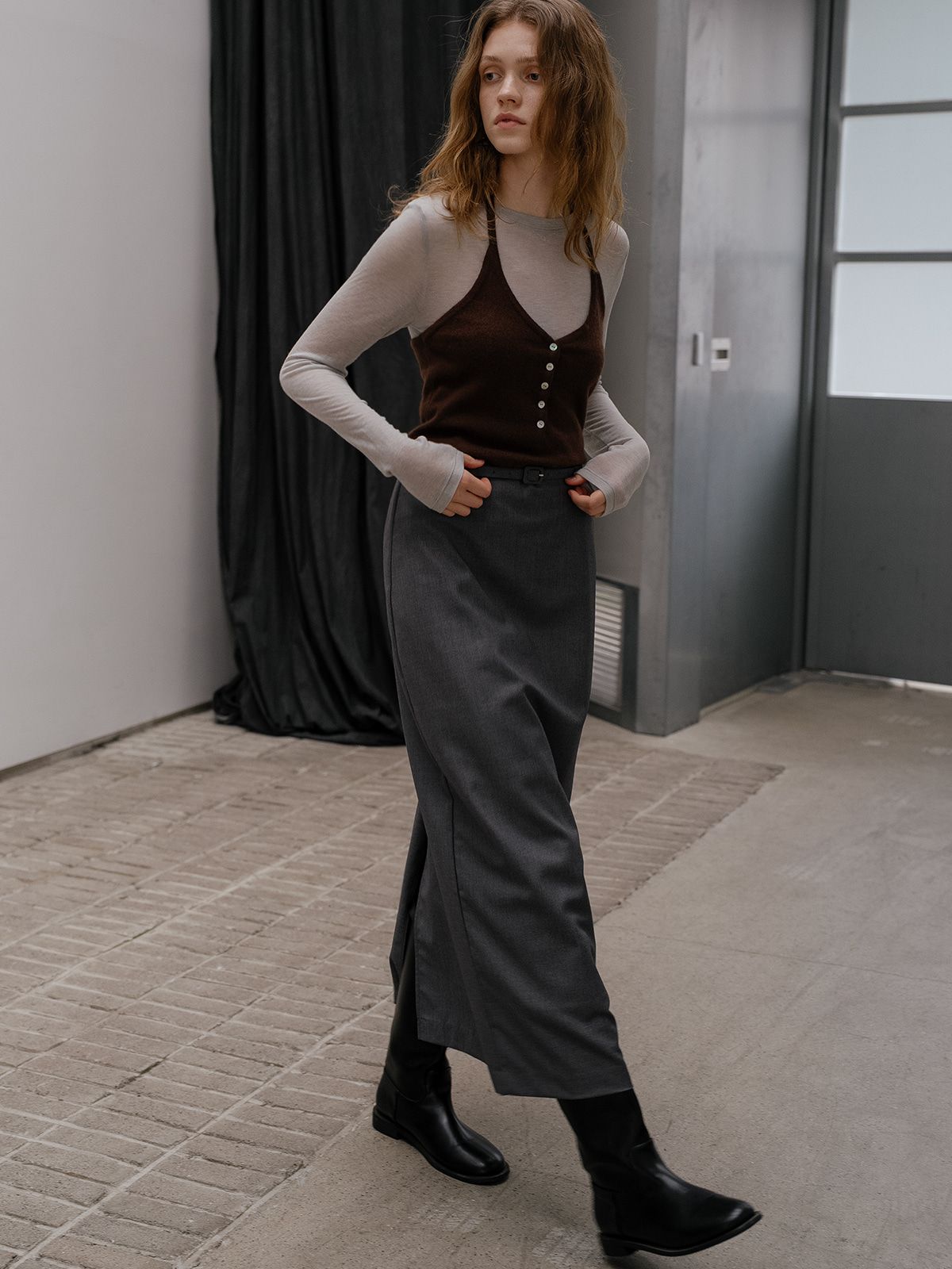 프리버07(FRIVER07) Halter neck knit vest FRFA01NT02_Brown