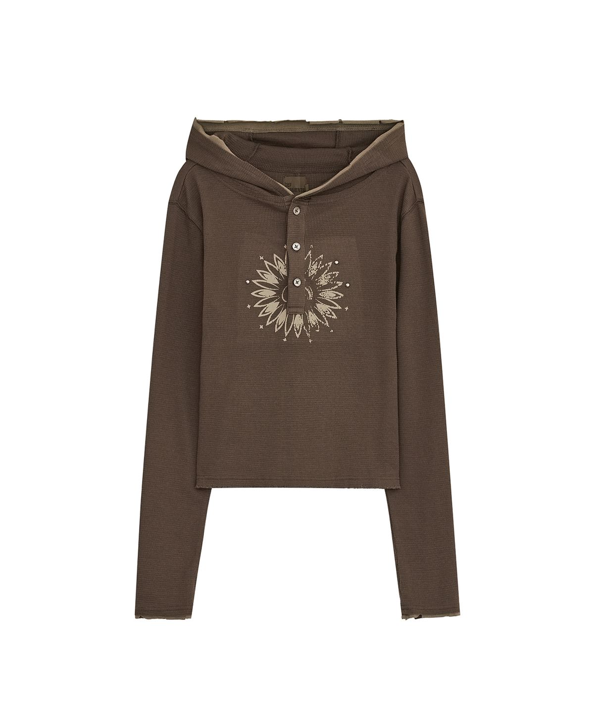 데프가먼츠(DEFGARMENTS) WAFFLE HENLEY NECK HOODED [BROWN]