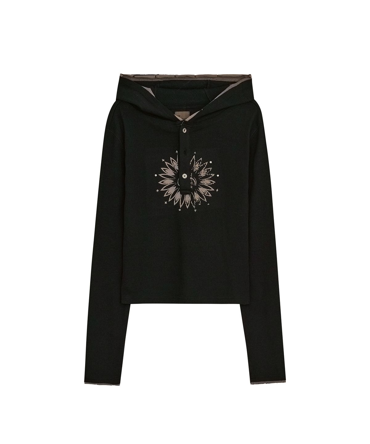 데프가먼츠(DEFGARMENTS) WAFFLE HENLEY NECK HOODED [BLACK]