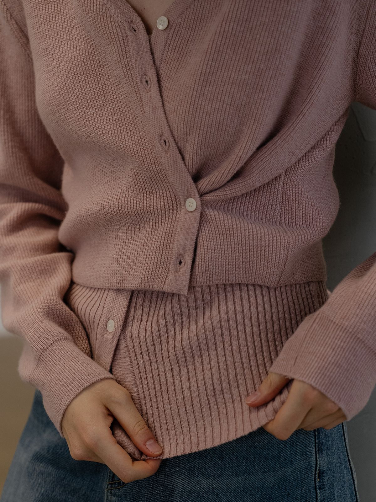 프리버07(FRIVER07) Ribbed 2way cardigan set [FRFA01CD06]_Pink