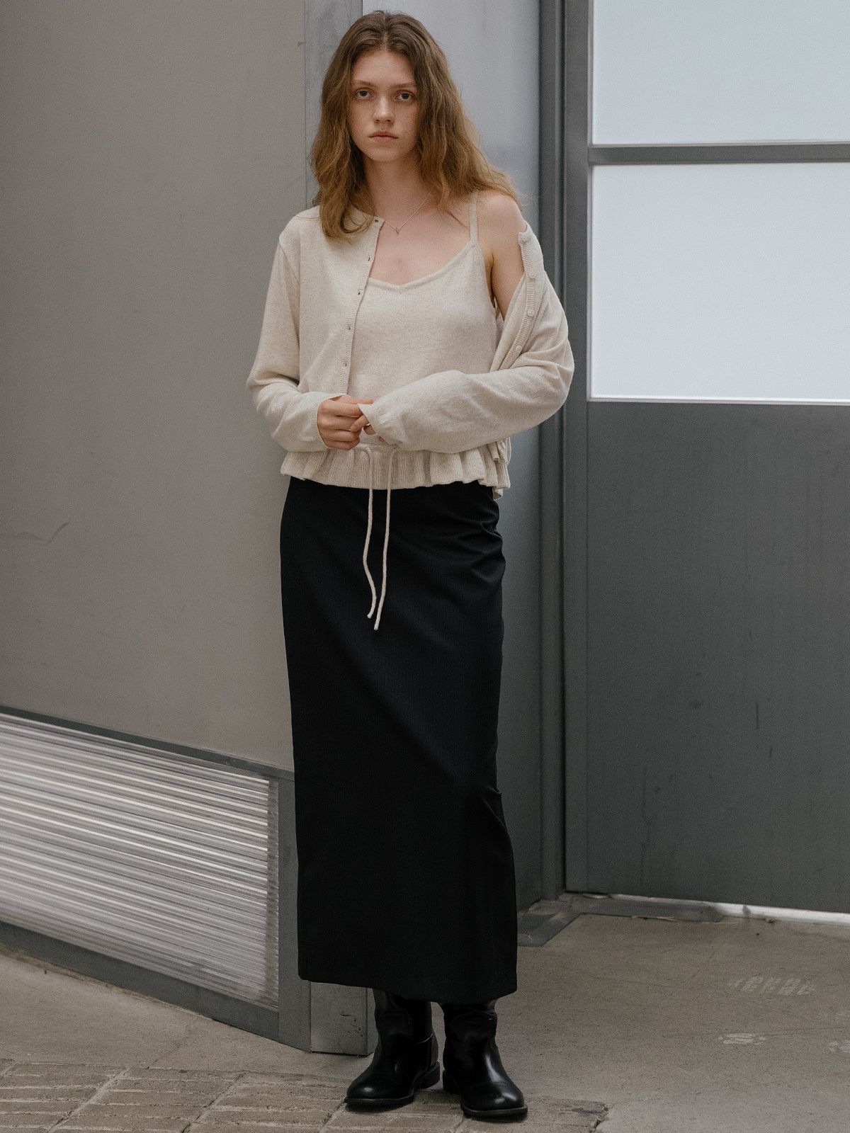 프리버07(FRIVER07) Frill sleeveless cardigan set [FRFA01CD04]_Oatmeal