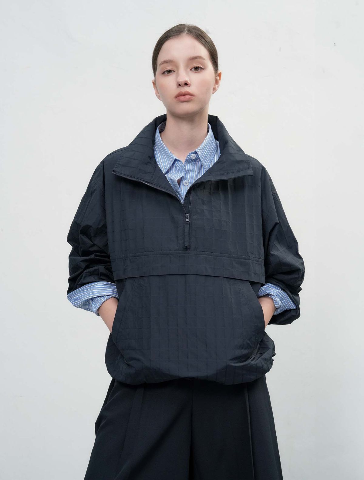 제너럴아이디어(GENERALIDEA) 하프 집업 체크 아노락 [DEEP NAVY] / WBE3L07508