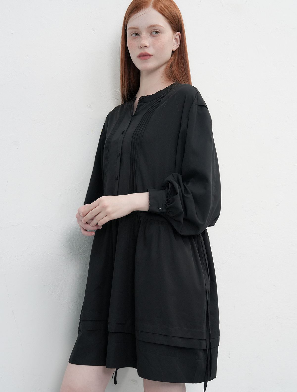 제너럴아이디어(GENERALIDEA) 더블 플레어 스트링 원피스 [BLACK] / WBE3L15503