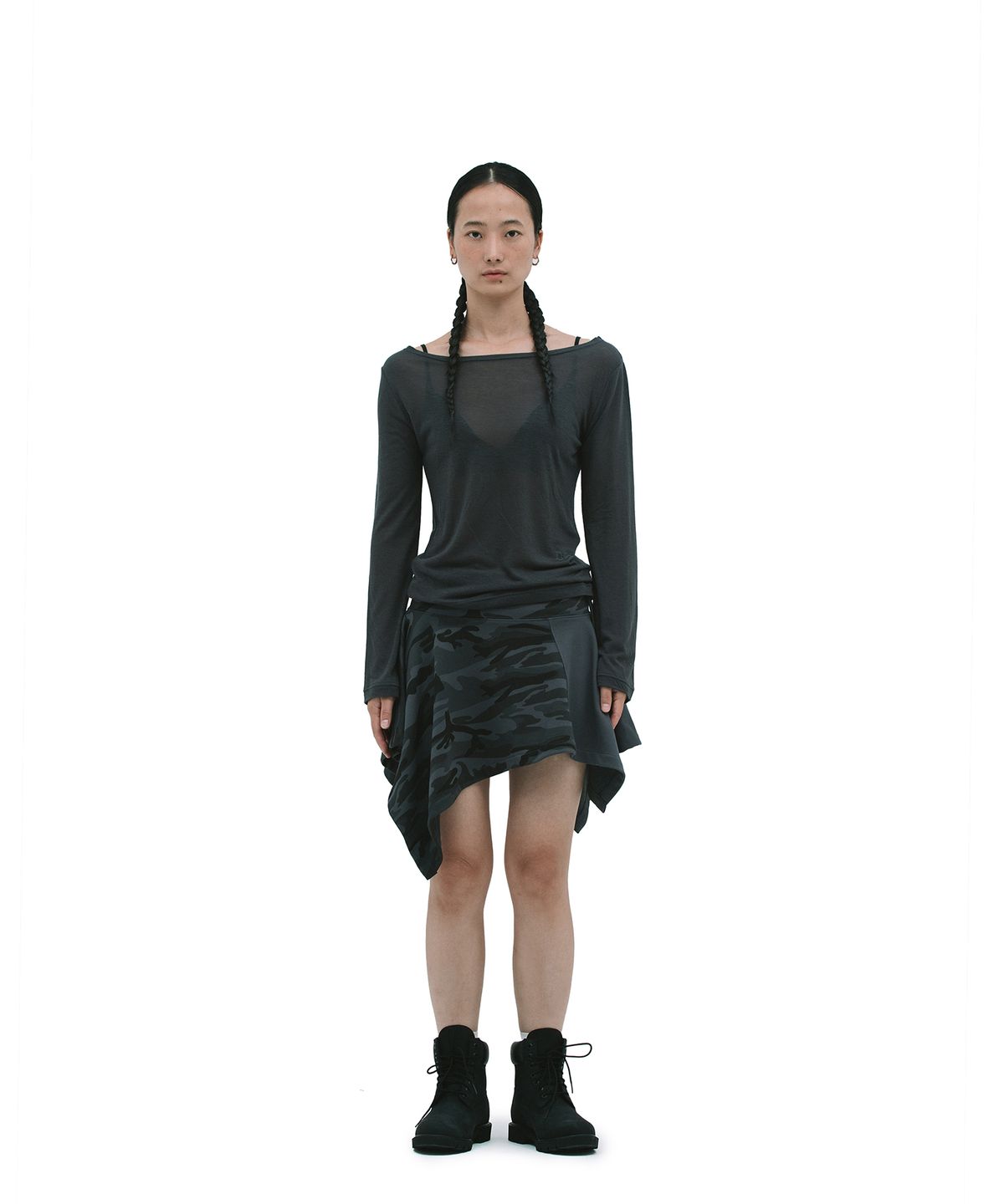 데프가먼츠(DEFGARMENTS) CAMO UNBALANCE SKIRT [BLACK]