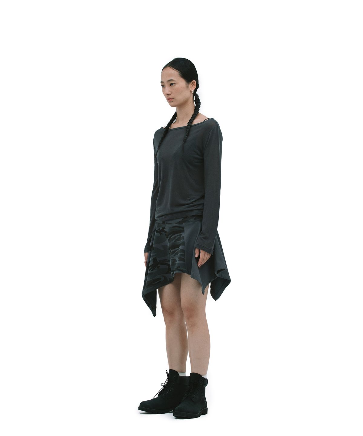 데프가먼츠(DEFGARMENTS) CAMO UNBALANCE SKIRT [BLACK]