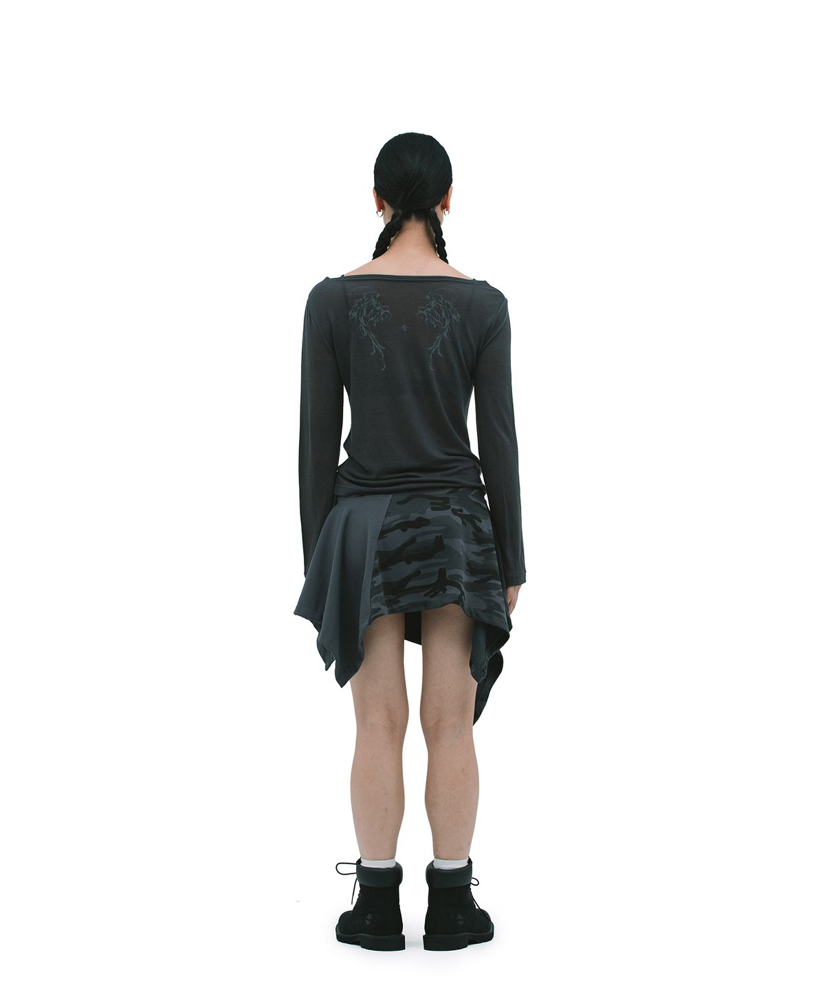 데프가먼츠(DEFGARMENTS) CAMO UNBALANCE SKIRT [BLACK]