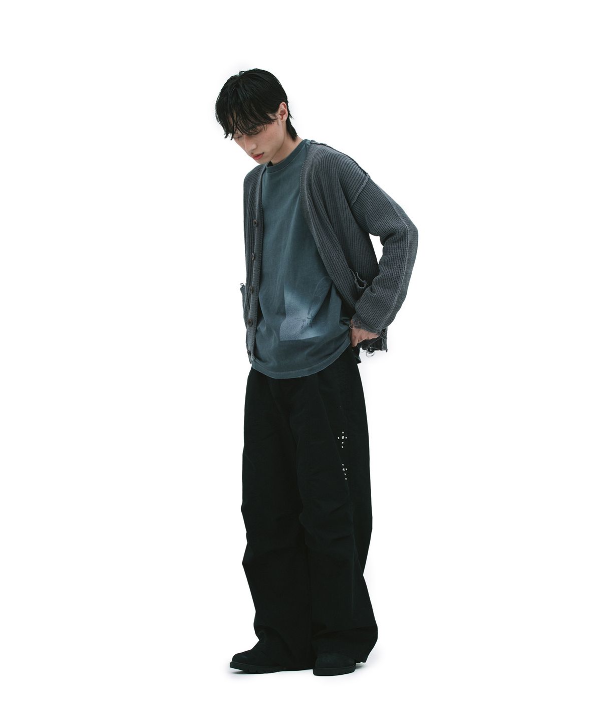 데프가먼츠(DEFGARMENTS) STUD PARACHUTE PANTS [BLACK]