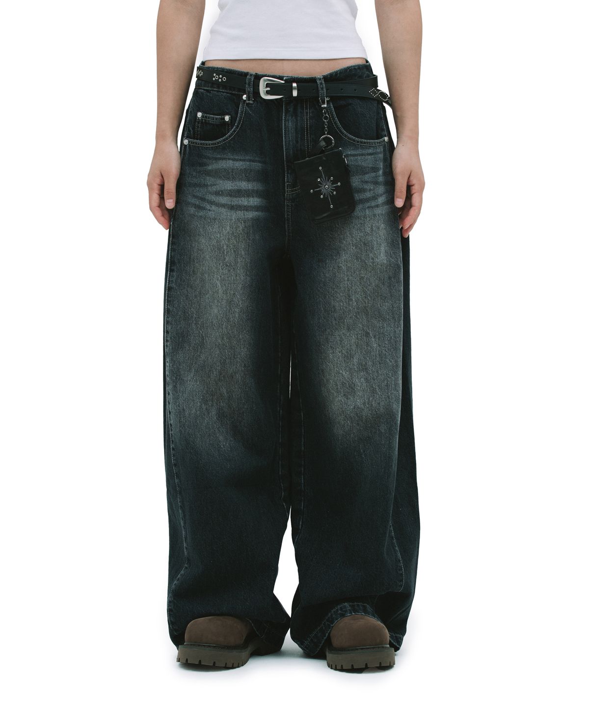 데프가먼츠(DEFGARMENTS) CAT BLUSH WIDE PANTS [BLACK DENIM]